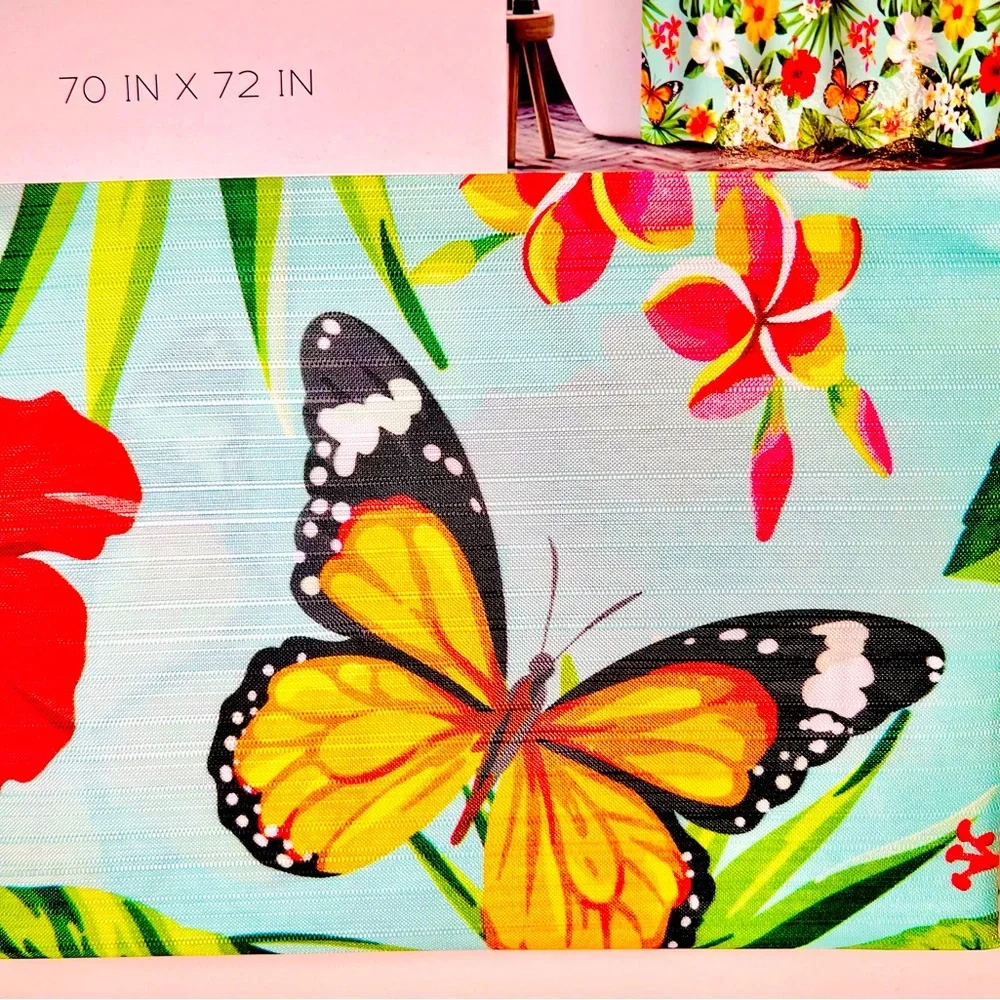 Butterflies Tropical Flowers & Leaves Fabric Shower Curtain